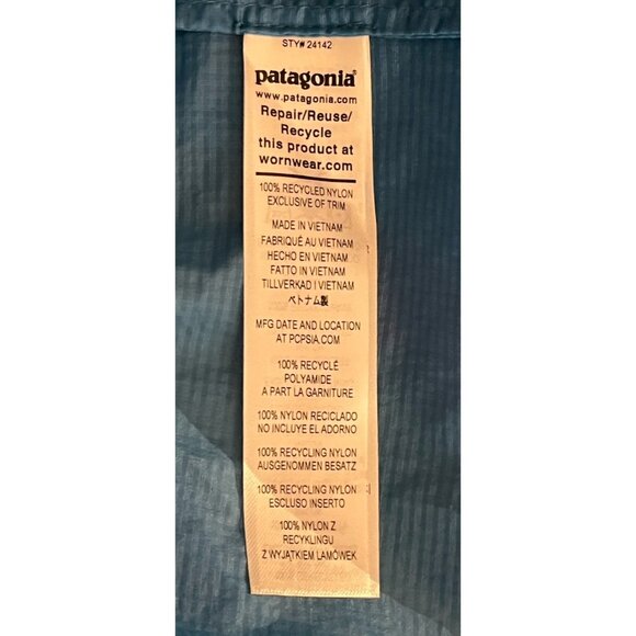 New Patagonia Houdini Vessel Blue Nylon Full Zip Packable Hooded Rain Jacket - Picture 11 of 14